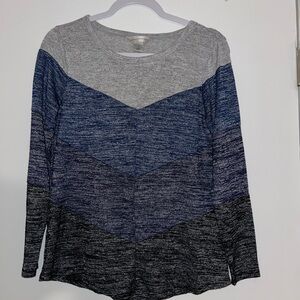 Christopher & Banks Long Sleeve Chevron Top in Gray and Blue